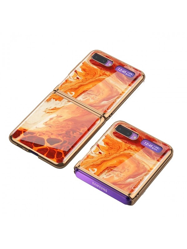 Case For Samsung Galaxy Galaxy Z Flip 3 2 Shockproof Plating Ultra-thin Back Cover Color Gradient Scenery Marble TPU Tempered Glass #8208807