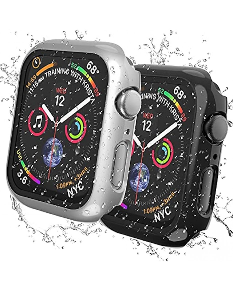 [2-Pack] Watch Case, Waterproof Watch Case for 41mm Series 7/6/5/43/2/1, Full Coverage Hard PC Bumper Protective Cover for Watch Women Men (Silver/Black 41mm) #8904319