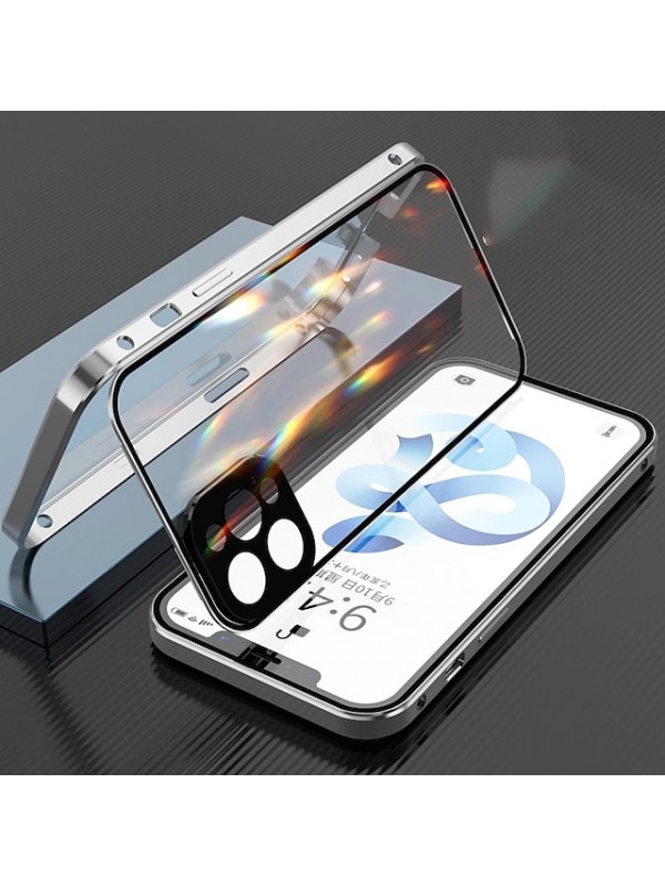 Magnetic Case For iPhone SE 3 iPhone 13 Pro Max 12 11 X XR XS Max 8 7 Clear Full Body Protection Metal Adsorption Double Sided Tempered Glass Case with Camera Protection Lens? #8421403
