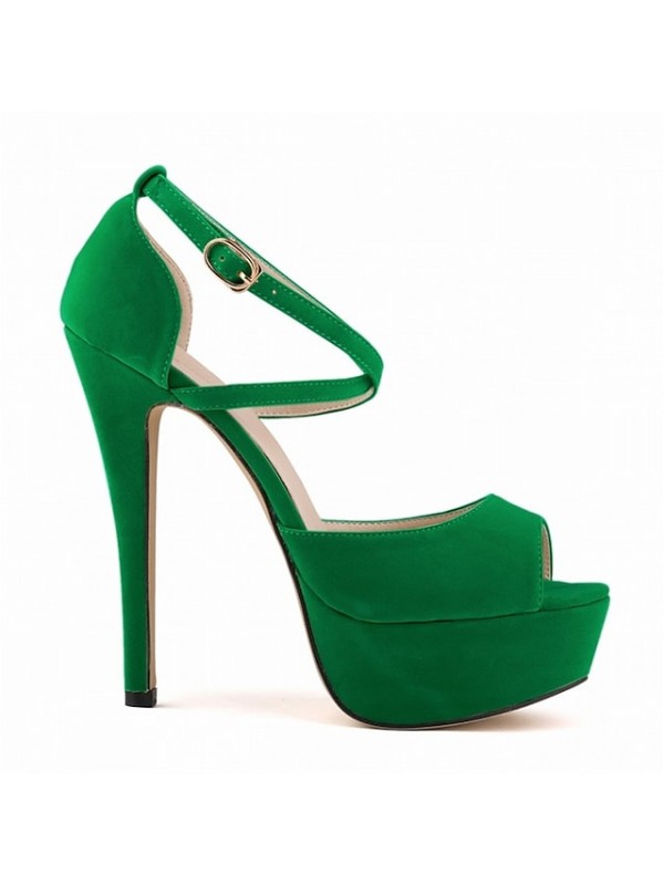 Women's Sandals Sexy Shoes Stilettos Plus Size Stiletto Heel Peep Toe Elegant Sexy Classic Party Club Suede Buckle Summer Solid Colored Almond Green White #8959332
