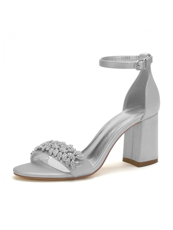 Women's Wedding Shoes Ankle Strap Sandals Wedding Sandals Bridal Shoes Rhinestone Block Heel Chunky Heel Ankle Strap Heel Open Toe Elegant Party Wedding Satin Ankle Strap Summer Solid Colored Green #8821728