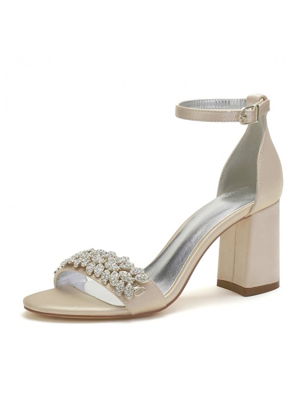 Women's Wedding Shoes Ankle Strap Sandals Wedding Sandals Bridal Shoes Rhinestone Block Heel Chunky Heel Ankle Strap Heel Open Toe Elegant Party Wedding Satin Ankle Strap Summer Solid Colored Green #8821728