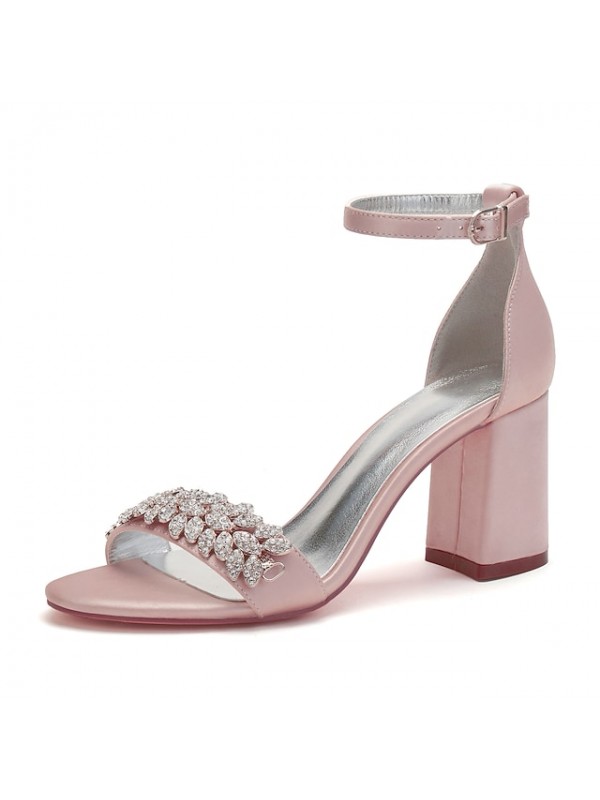 Women's Wedding Shoes Ankle Strap Sandals Wedding Sandals Bridal Shoes Rhinestone Block Heel Chunky Heel Ankle Strap Heel Open Toe Elegant Party Wedding Satin Ankle Strap Summer Solid Colored Green #8821728