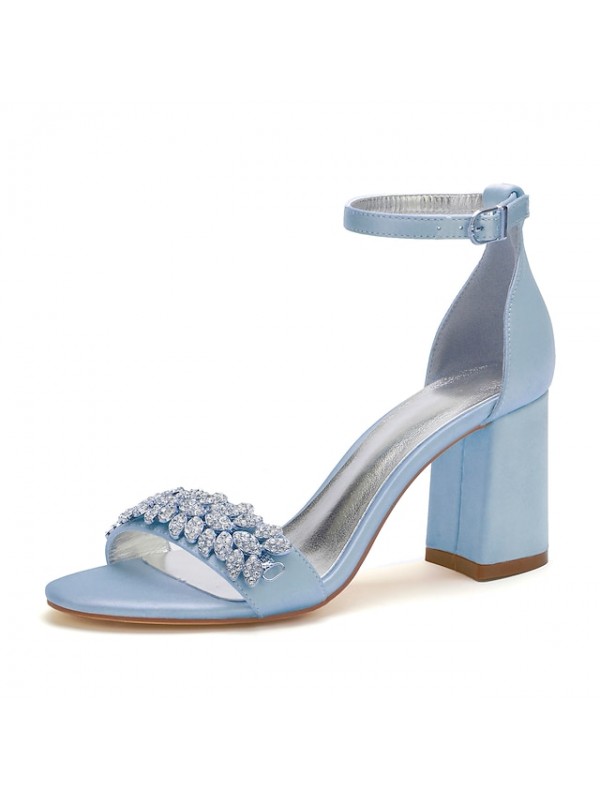 Women's Wedding Shoes Ankle Strap Sandals Wedding Sandals Bridal Shoes Rhinestone Block Heel Chunky Heel Ankle Strap Heel Open Toe Elegant Party Wedding Satin Ankle Strap Summer Solid Colored Green #8821728
