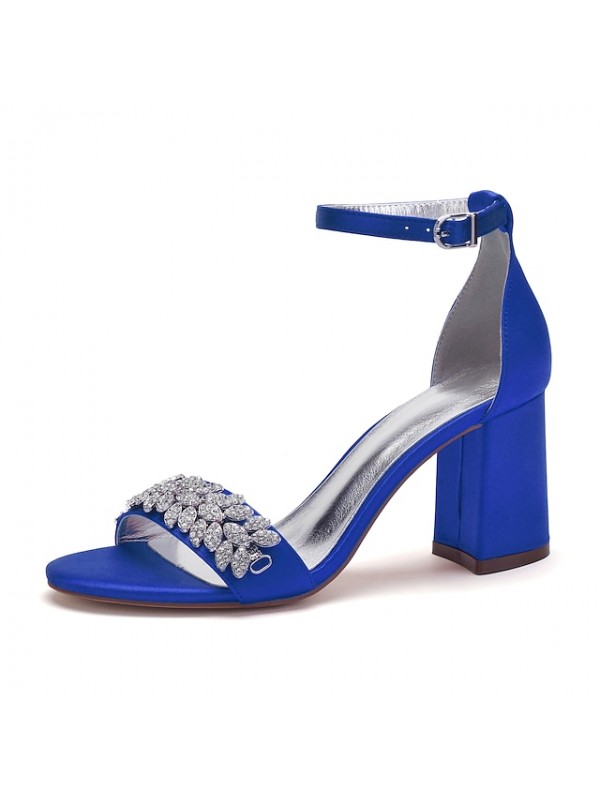 Women's Wedding Shoes Ankle Strap Sandals Wedding Sandals Bridal Shoes Rhinestone Block Heel Chunky Heel Ankle Strap Heel Open Toe Elegant Party Wedding Satin Ankle Strap Summer Solid Colored Green #8821728
