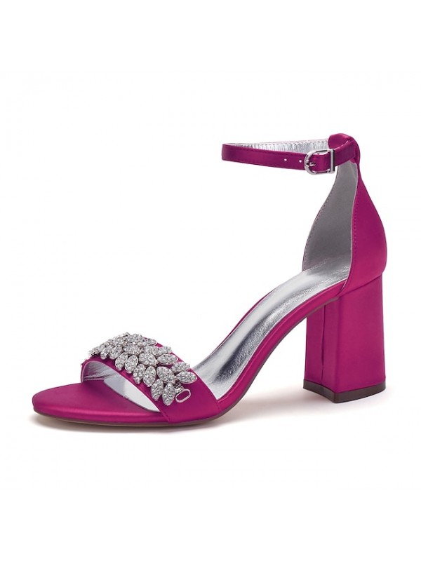 Women's Wedding Shoes Ankle Strap Sandals Wedding Sandals Bridal Shoes Rhinestone Block Heel Chunky Heel Ankle Strap Heel Open Toe Elegant Party Wedding Satin Ankle Strap Summer Solid Colored Green #8821728