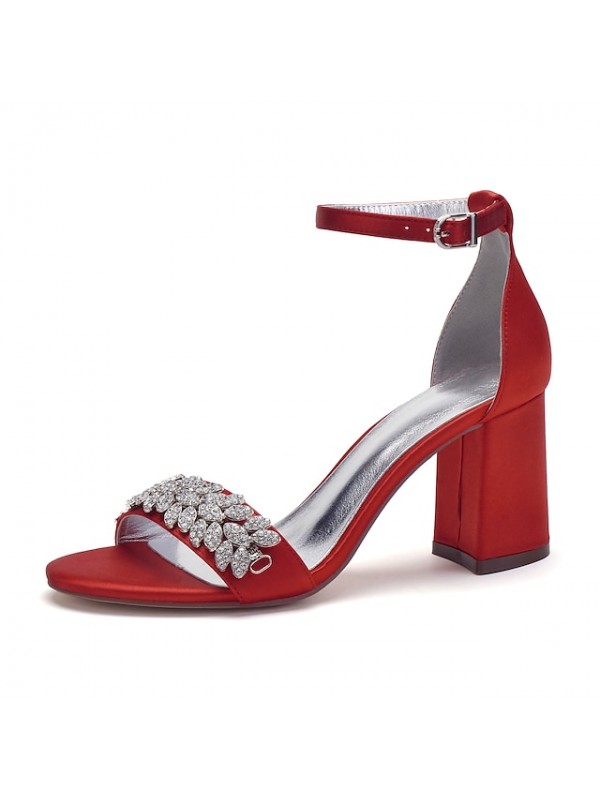 Women's Wedding Shoes Ankle Strap Sandals Wedding Sandals Bridal Shoes Rhinestone Block Heel Chunky Heel Ankle Strap Heel Open Toe Elegant Party Wedding Satin Ankle Strap Summer Solid Colored Green #8821728