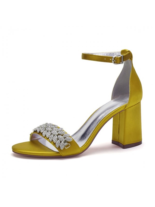 Women's Wedding Shoes Ankle Strap Sandals Wedding Sandals Bridal Shoes Rhinestone Block Heel Chunky Heel Ankle Strap Heel Open Toe Elegant Party Wedding Satin Ankle Strap Summer Solid Colored Green #8821728