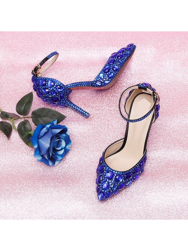 Women's Wedding Shoes Ankle Strap Heels Wedding Heels Bridal Shoes Crystal Buckle Stiletto Heel Pointed Toe Luxurious Vintage Sexy Wedding Party & Evening PU Ankle Strap Fall Spring Glow in the Dark #8418929