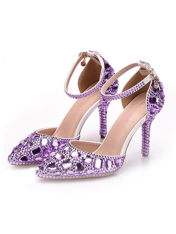 Women's Wedding Shoes Ankle Strap Heels Wedding Heels Bridal Shoes Crystal Buckle Stiletto Heel Pointed Toe Luxurious Vintage Sexy Wedding Party & Evening PU Ankle Strap Fall Spring Glow in the Dark #8418929