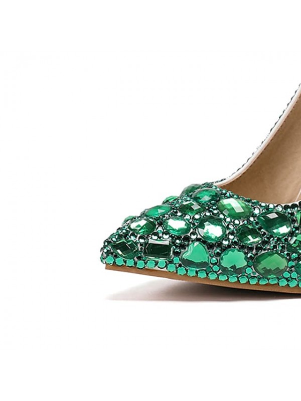 Women's Wedding Shoes Ankle Strap Heels Wedding Heels Bridal Shoes Crystal Buckle Stiletto Heel Pointed Toe Luxurious Vintage Sexy Wedding Party & Evening PU Ankle Strap Fall Spring Glow in the Dark #8418929