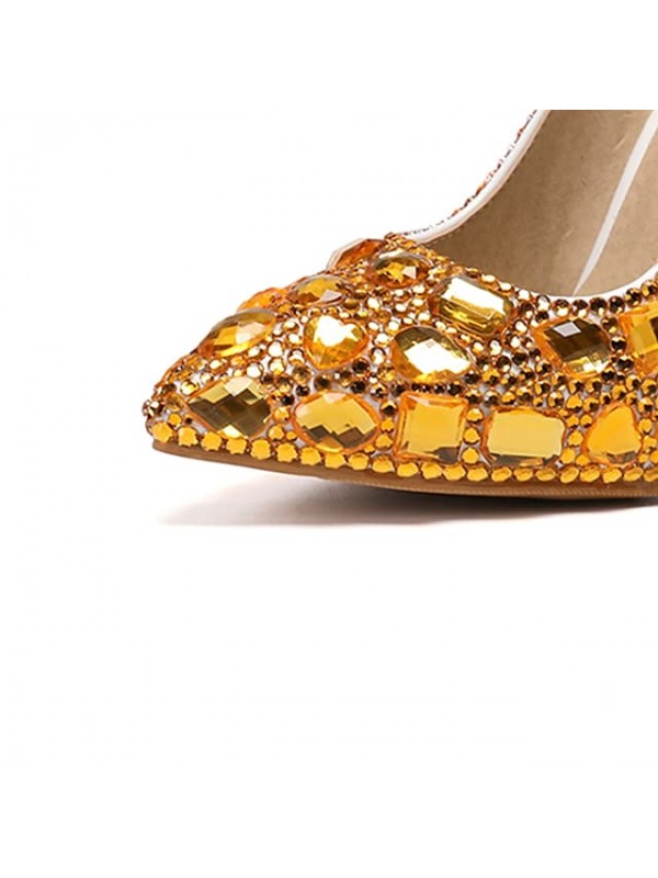 Women's Wedding Shoes Ankle Strap Heels Wedding Heels Bridal Shoes Crystal Buckle Stiletto Heel Pointed Toe Luxurious Vintage Sexy Wedding Party & Evening PU Ankle Strap Fall Spring Glow in the Dark #8418929