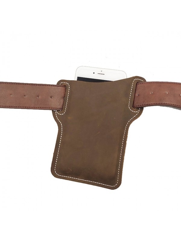 ekphero men vintage casual genuine leather 6.3/7.2 inch phone bag waist bag pouch leather belt bag purse #8481981