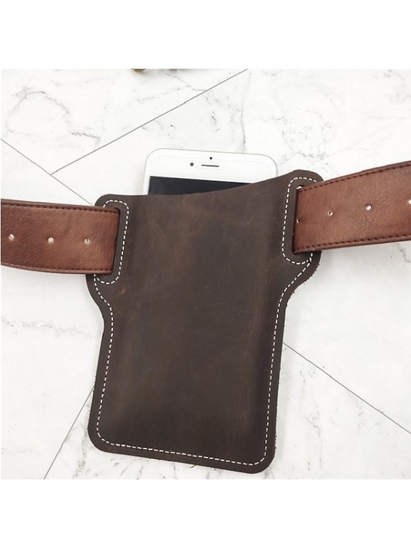 ekphero men vintage casual genuine leather 6.3/7.2 inch phone bag waist bag pouch leather belt bag purse #8481981