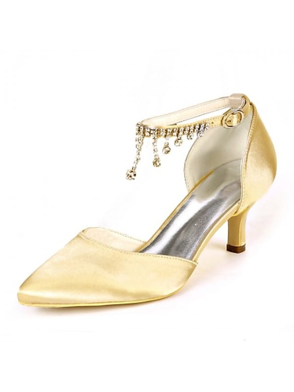 Women's Wedding Shoes Ankle Strap Heels Wedding Heels Bridal Shoes Rhinestone Tassel Kitten Heel Pointed Toe Classic Party Wedding Satin Ankle Strap Spring Summer Solid Colored White Black Purple #7736199