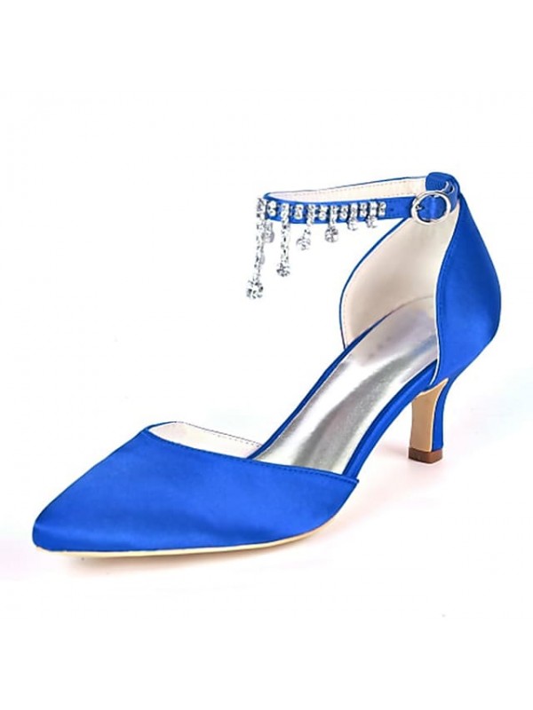 Women's Wedding Shoes Ankle Strap Heels Wedding Heels Bridal Shoes Rhinestone Tassel Kitten Heel Pointed Toe Classic Party Wedding Satin Ankle Strap Spring Summer Solid Colored White Black Purple #7736199