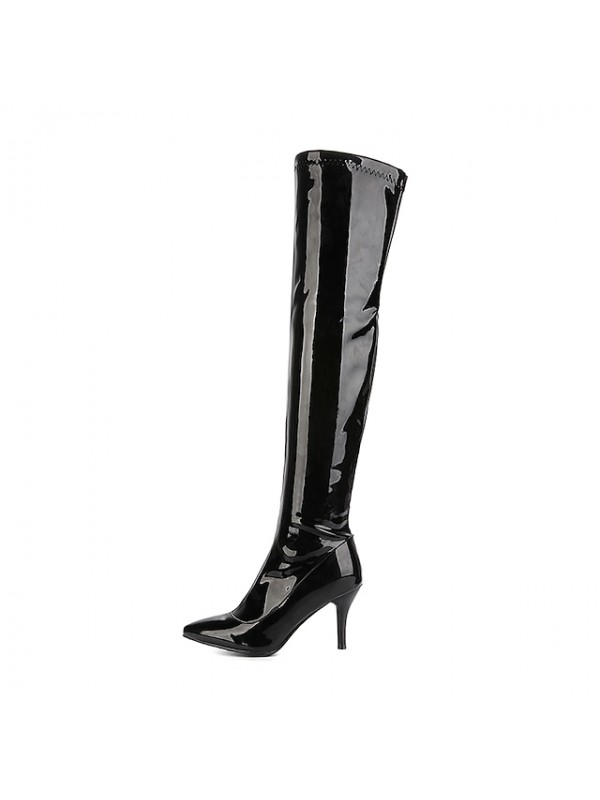 Women's Boots Over The Knee Boots Stiletto Heel Round Toe Daily Work PU Zipper Solid Colored White Black Red #8840449