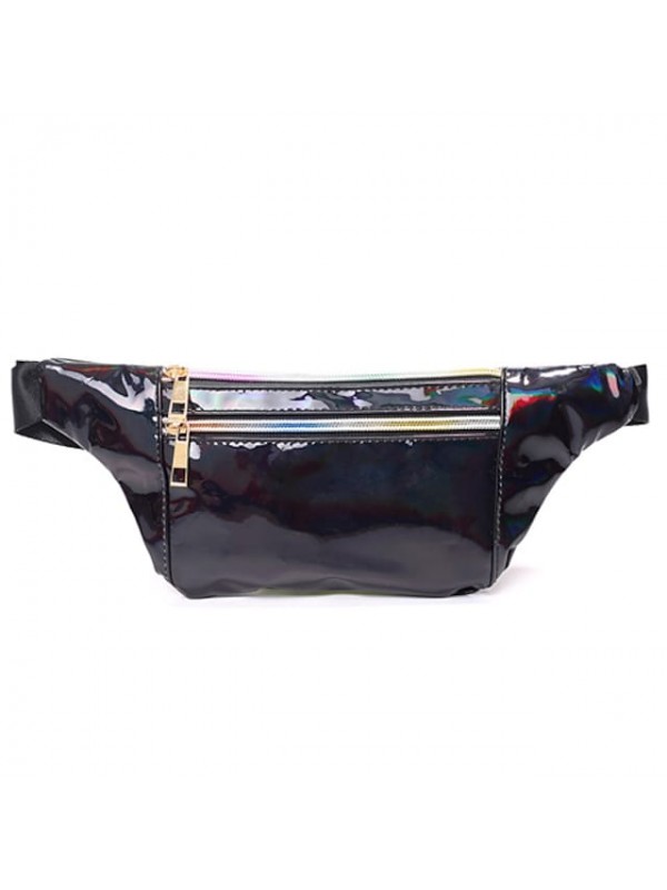 Unisex 2022 Laser Bag Fanny Pack Sling Shoulder Bag PU Leather Buttons Plain Daily Outdoor Black Purple Pink Silver #8406632