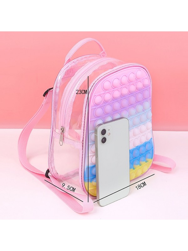 Unisex Backpack Kids' Bag Rubber Zipper Solid Color Daily Outdoor Pink Rainbow #8954287