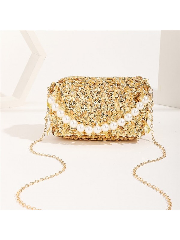 Women's Evening Bag Polyester Crystals Chain Party / Evening Holiday Black Silver Gold #9034772