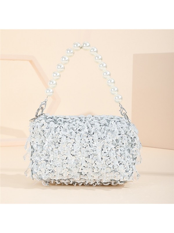 Women's Evening Bag Polyester Crystals Chain Party / Evening Holiday Black Silver Gold #9034772