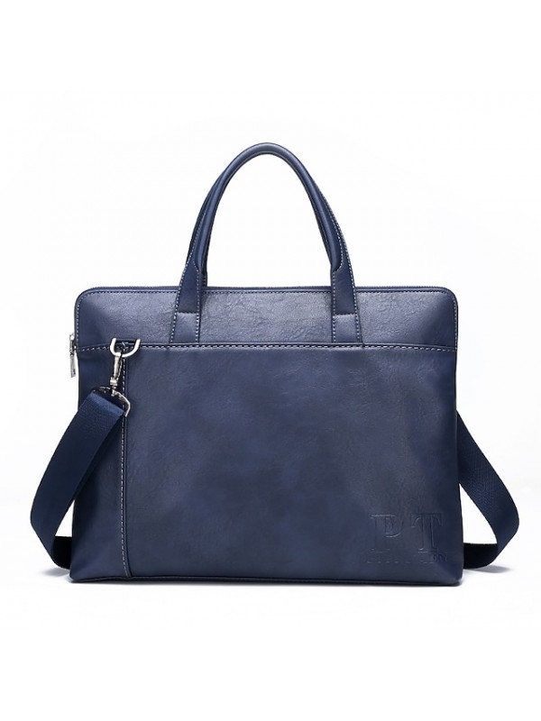 Men's 2022 Briefcase PU Leather Zipper Office & Career Blue Black Brown #8792643