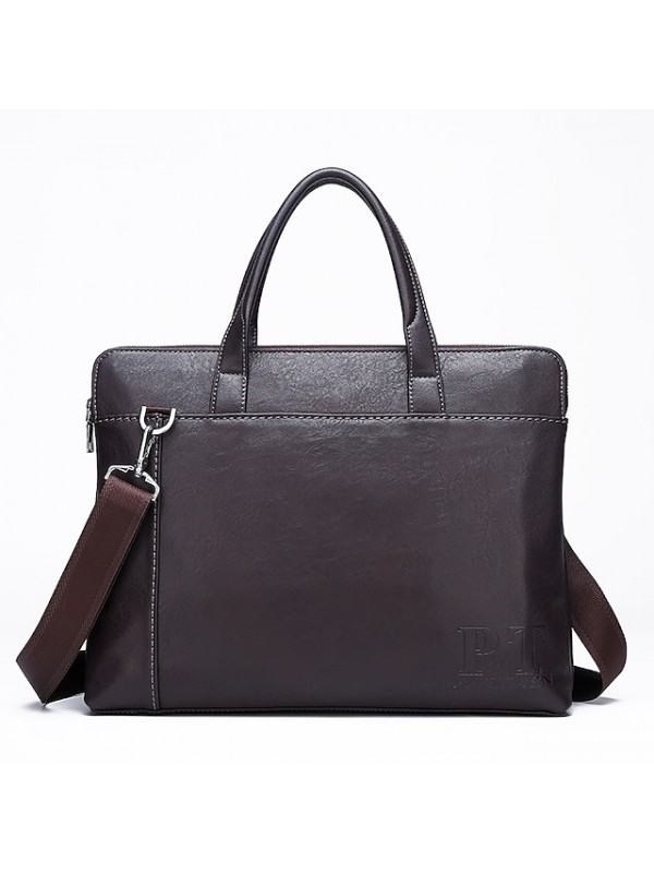 Men's 2022 Briefcase PU Leather Zipper Office & Career Blue Black Brown #8792643