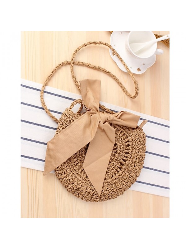 Women's Crossbody Bag Straw Tassel Solid Color Daily Date Brown Beige #9033441