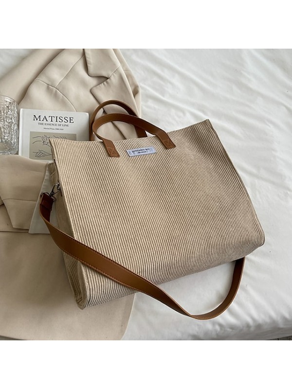 Women's Retro Tote Handbags Satchel Crossbody Bag Top Handle Bag Corduroy Velvet Zipper Solid Color Daily Outdoor Black Khaki Brown Coffee #8921838