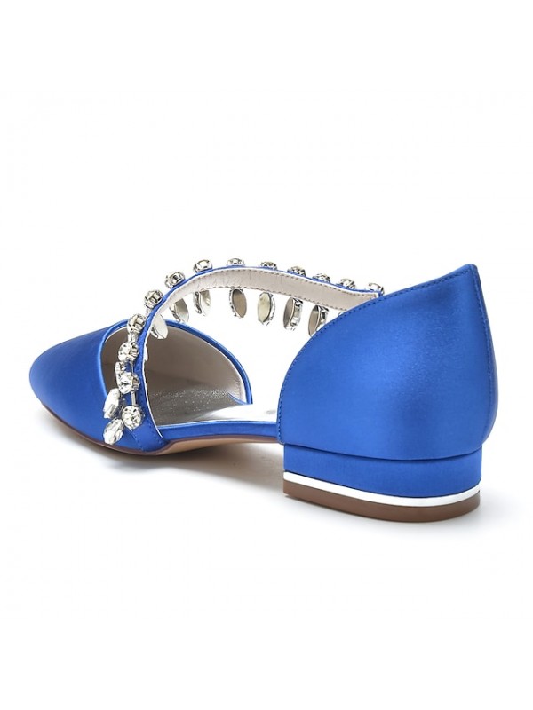 Women's Wedding Shoes Dress Shoes Wedding Flats Rhinestone Flat Heel Round Toe Luxurious Elegant Sweet Party Wedding Satin Elastic Band Spring Summer Solid Colored Wine White Black #9034448