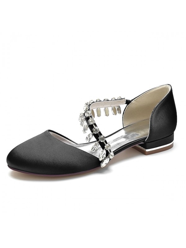 Women's Wedding Shoes Dress Shoes Wedding Flats Rhinestone Flat Heel Round Toe Luxurious Elegant Sweet Party Wedding Satin Elastic Band Spring Summer Solid Colored Wine White Black #9034448