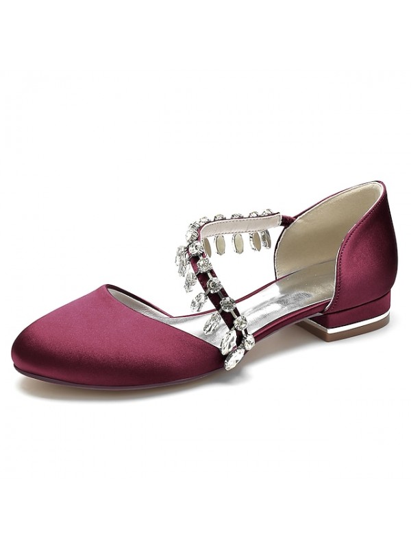 Women's Wedding Shoes Dress Shoes Wedding Flats Rhinestone Flat Heel Round Toe Luxurious Elegant Sweet Party Wedding Satin Elastic Band Spring Summer Solid Colored Wine White Black #9034448