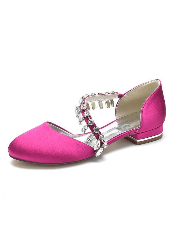 Women's Wedding Shoes Dress Shoes Wedding Flats Rhinestone Flat Heel Round Toe Luxurious Elegant Sweet Party Wedding Satin Elastic Band Spring Summer Solid Colored Wine White Black #9034448