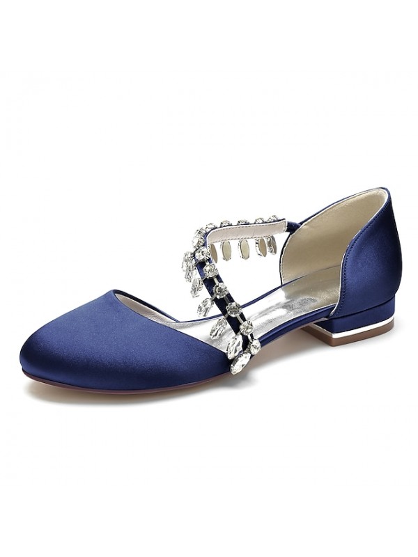 Women's Wedding Shoes Dress Shoes Wedding Flats Rhinestone Flat Heel Round Toe Luxurious Elegant Sweet Party Wedding Satin Elastic Band Spring Summer Solid Colored Wine White Black #9034448