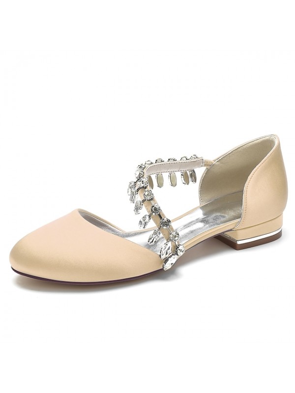 Women's Wedding Shoes Dress Shoes Wedding Flats Rhinestone Flat Heel Round Toe Luxurious Elegant Sweet Party Wedding Satin Elastic Band Spring Summer Solid Colored Wine White Black #9034448