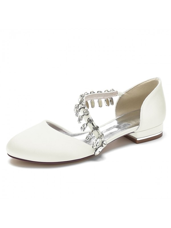 Women's Wedding Shoes Dress Shoes Wedding Flats Rhinestone Flat Heel Round Toe Luxurious Elegant Sweet Party Wedding Satin Elastic Band Spring Summer Solid Colored Wine White Black #9034448