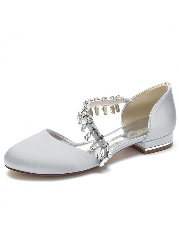 Women's Wedding Shoes Dress Shoes Wedding Flats Rhinestone Flat Heel Round Toe Luxurious Elegant Sweet Party Wedding Satin Elastic Band Spring Summer Solid Colored Wine White Black #9034448