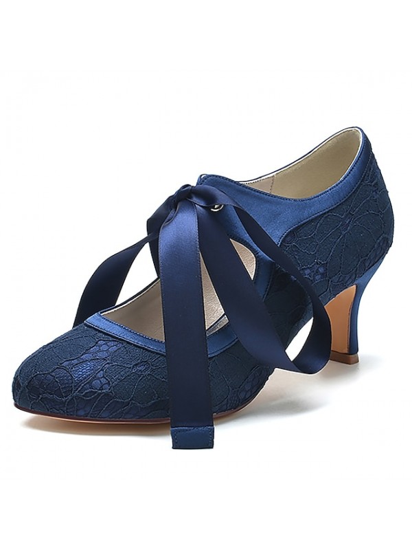 Women's Wedding Shoes Dress Shoes Bridal Shoes Bowknot Ribbon Tie Chunky Heel Round Toe Elegant Sweet Party Wedding Lace Satin Lace-up Spring Summer Embroidered White Black Champagne #9034561