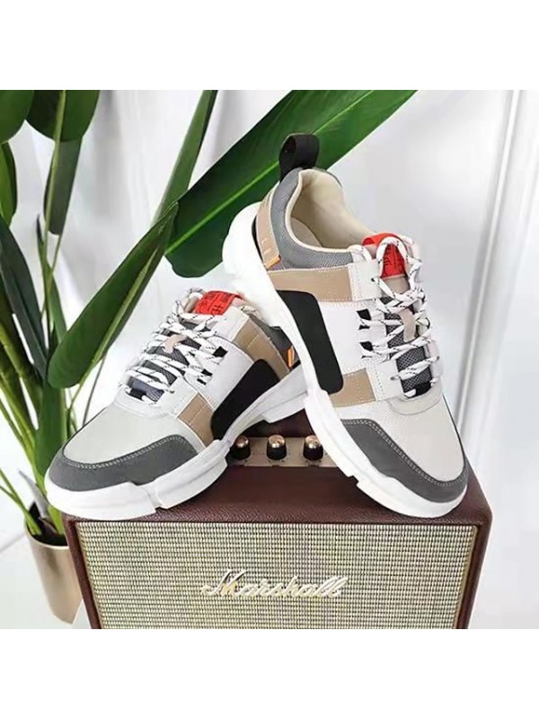 Men's Trainers Athletic Shoes Lace up Chinoiserie Daily Outdoor Running Shoes Tennis Shoes Knit Faux Leather Breathable Height-increasing Wear Proof Dark Grey Black Slogan Fall Spring #8801318