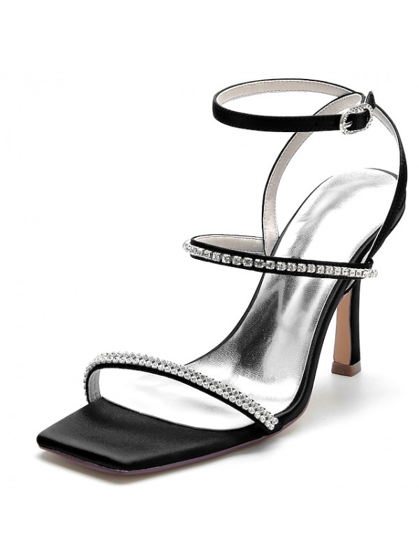 Women's Wedding Shoes Ankle Strap Sandals Wedding Sandals Sparkling Glitter Stiletto Heel Open Toe Luxurious Sexy Party Wedding Satin Ankle Strap Spring Summer Solid Colored Wine White Black #9018580