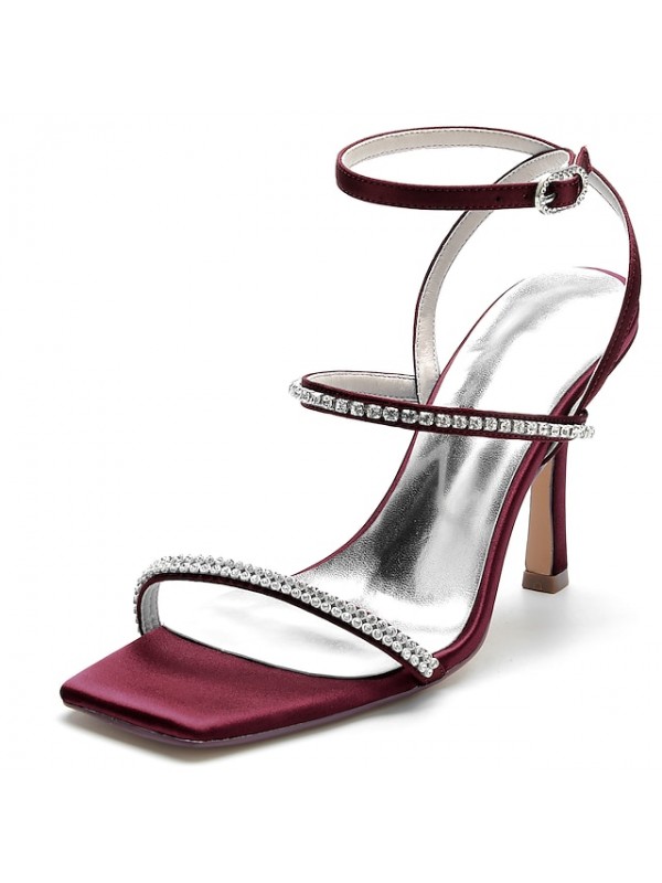 Women's Wedding Shoes Ankle Strap Sandals Wedding Sandals Sparkling Glitter Stiletto Heel Open Toe Luxurious Sexy Party Wedding Satin Ankle Strap Spring Summer Solid Colored Wine White Black #9018580