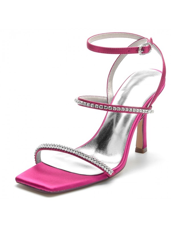 Women's Wedding Shoes Ankle Strap Sandals Wedding Sandals Sparkling Glitter Stiletto Heel Open Toe Luxurious Sexy Party Wedding Satin Ankle Strap Spring Summer Solid Colored Wine White Black #9018580