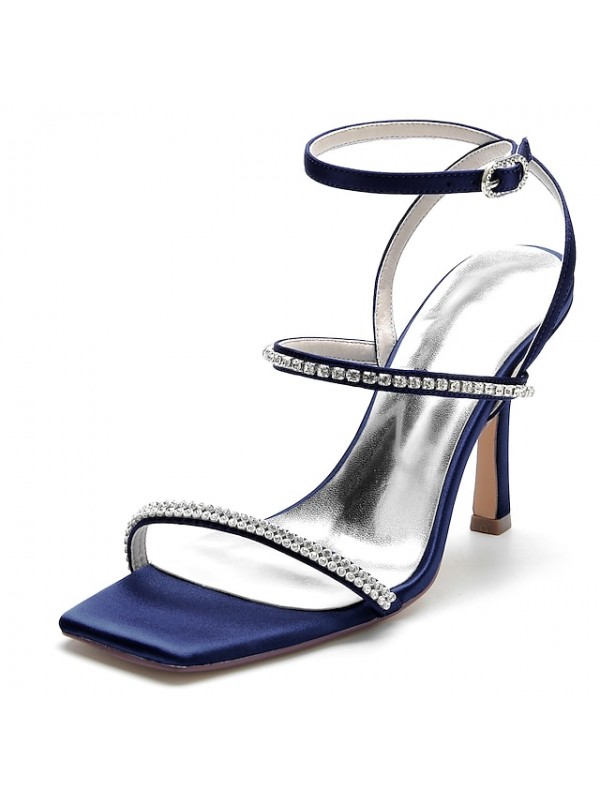 Women's Wedding Shoes Ankle Strap Sandals Wedding Sandals Sparkling Glitter Stiletto Heel Open Toe Luxurious Sexy Party Wedding Satin Ankle Strap Spring Summer Solid Colored Wine White Black #9018580