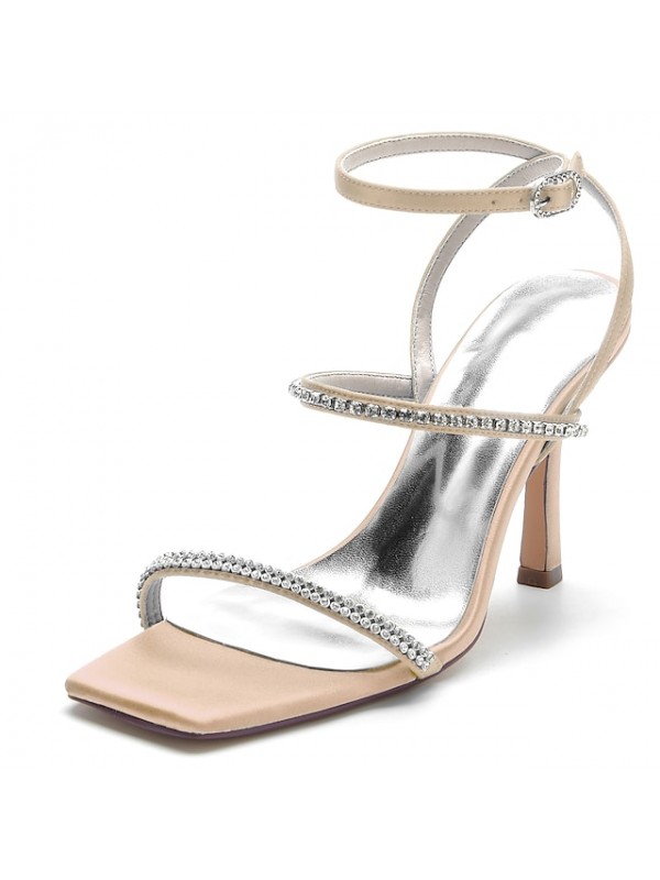 Women's Wedding Shoes Ankle Strap Sandals Wedding Sandals Sparkling Glitter Stiletto Heel Open Toe Luxurious Sexy Party Wedding Satin Ankle Strap Spring Summer Solid Colored Wine White Black #9018580