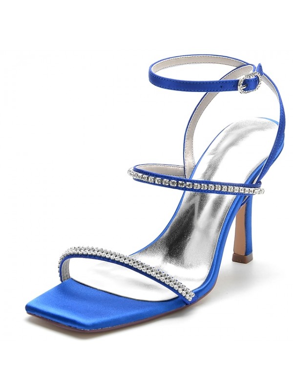 Women's Wedding Shoes Ankle Strap Sandals Wedding Sandals Sparkling Glitter Stiletto Heel Open Toe Luxurious Sexy Party Wedding Satin Ankle Strap Spring Summer Solid Colored Wine White Black #9018580