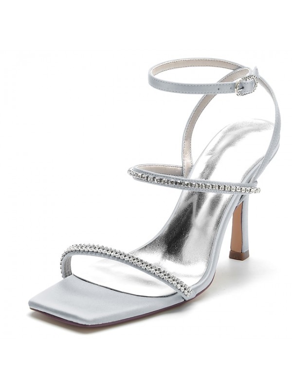 Women's Wedding Shoes Ankle Strap Sandals Wedding Sandals Sparkling Glitter Stiletto Heel Open Toe Luxurious Sexy Party Wedding Satin Ankle Strap Spring Summer Solid Colored Wine White Black #9018580