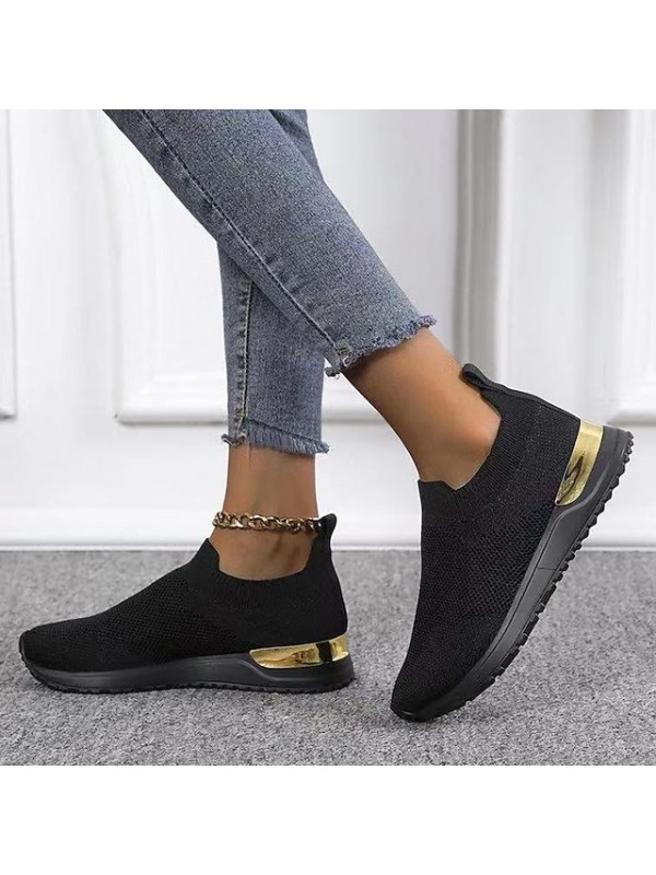 Women's Sneakers Flyknit Shoes Flat Heel Round Toe Sporty Casual Daily Outdoor Walking Shoes Knit Loafer Fall Spring Color Block White Black Gray #8723826