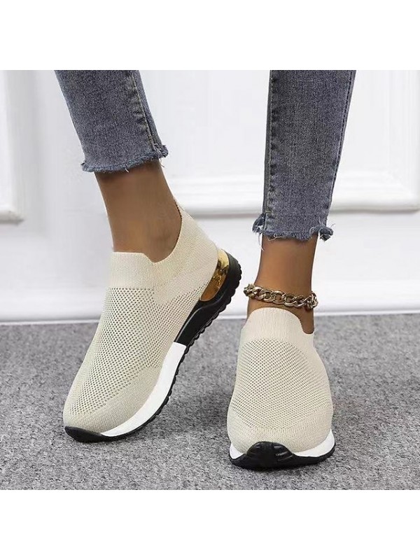 Women's Sneakers Flyknit Shoes Flat Heel Round Toe Sporty Casual Daily Outdoor Walking Shoes Knit Loafer Fall Spring Color Block White Black Gray #8723826