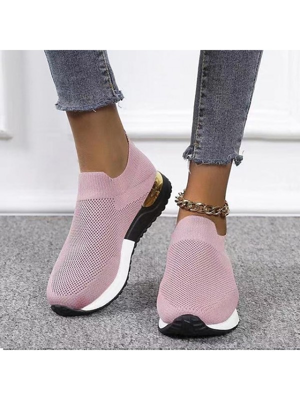 Women's Sneakers Flyknit Shoes Flat Heel Round Toe Sporty Casual Daily Outdoor Walking Shoes Knit Loafer Fall Spring Color Block White Black Gray #8723826