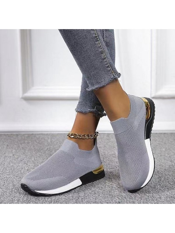 Women's Sneakers Flyknit Shoes Flat Heel Round Toe Sporty Casual Daily Outdoor Walking Shoes Knit Loafer Fall Spring Color Block White Black Gray #8723826